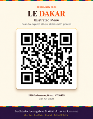 QR code for the illustrated LE DAKAR menu